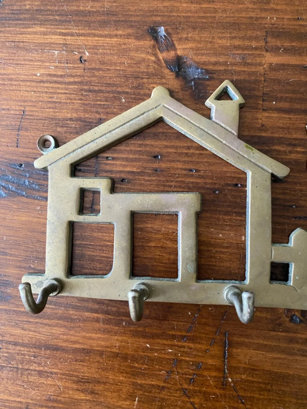 Vintage Solid Brass Wall Key Ring‎ Holder 5 Hook with House & Tree Design Taiwan